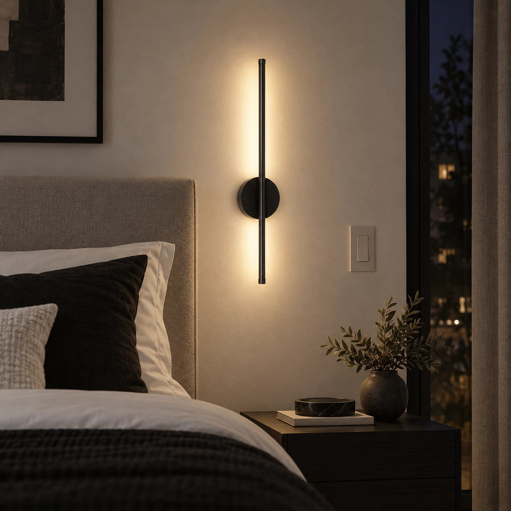 Rechargeable Wall Sconces Set of 2 - Black Linear LED Wall Lights, Battery Operated Wireless Wall Lamp with Remote & Dimmer