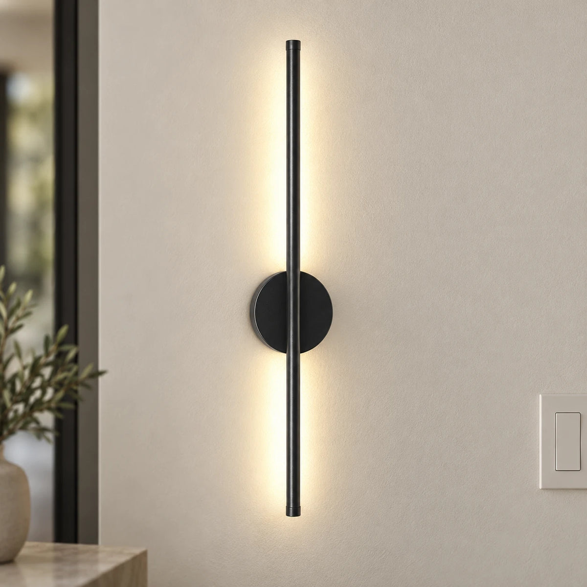 Rechargeable Wall Sconces Set of 2 - Black Linear LED Wall Lights, Battery Operated Wireless Wall Lamp with Remote & Dimmer