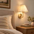 Rechargeable Wall Sconces Set of 2 - Gold Battery Operated Wall Lights with Pleated Fabric Shade & Remote