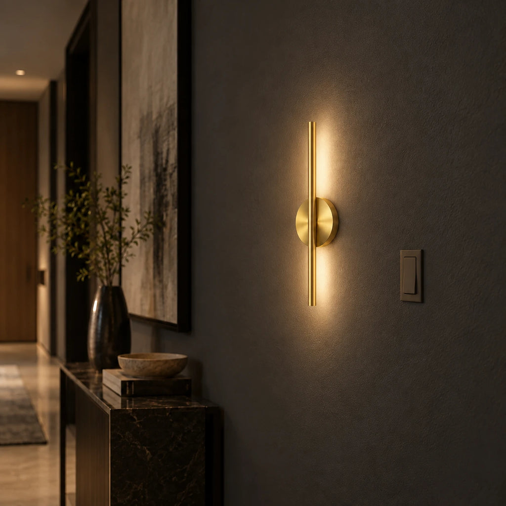 Rechargeable Wall Sconces Set of 2 - Gold Linear LED Wall Lights, Battery Operated Magnetic Wall Lamp with Remote, 20 in