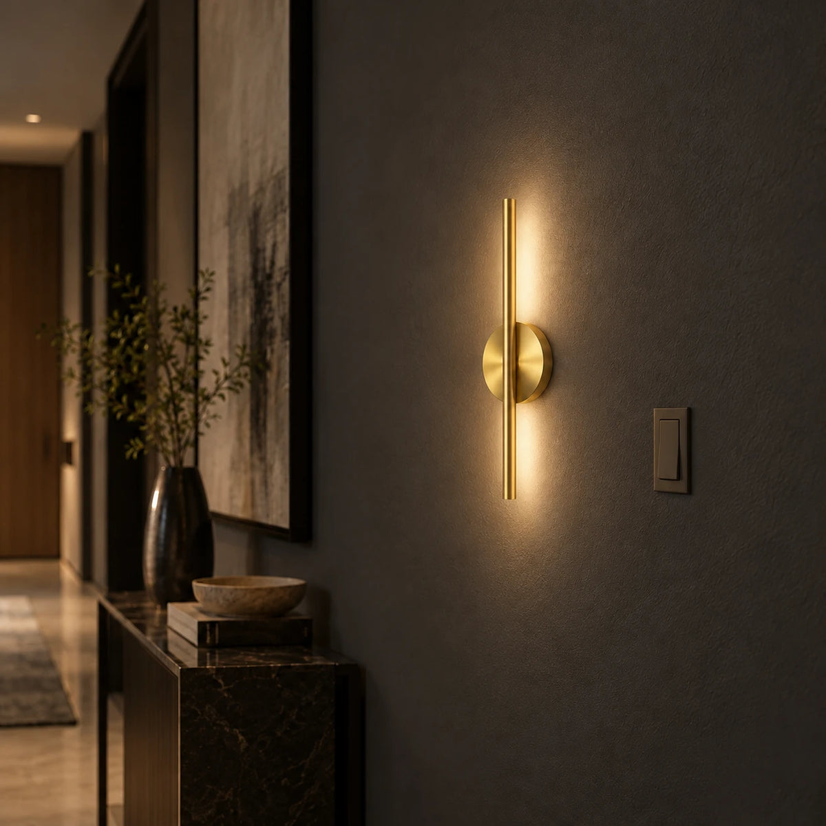 Rechargeable Wall Sconces Set of 2 - Gold Linear LED Wall Lights, Battery Operated Magnetic Wall Lamp with Remote, 20 in