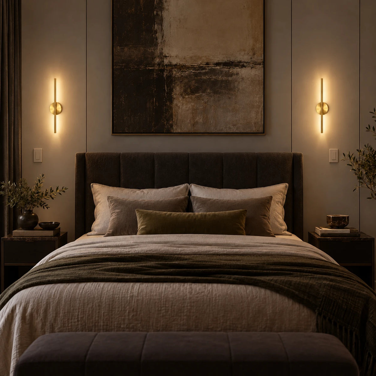 Rechargeable Wall Sconces Set of 2 - Gold Linear LED Wall Lights, Battery Operated Magnetic Wall Lamp with Remote, 20 in